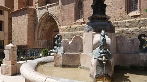 Spain-Mora-De-Rubielos-Fountain-And-Church