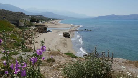 Greece-Crete-North-Coast-Beach-With-Hollyhocks