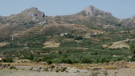 Greece-Crete-Twin-Mountain-Peaks-With-Agriculture