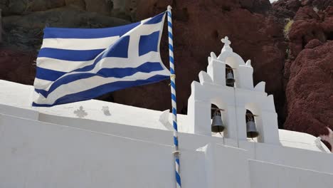 Greece-Santorini-Saint-Nicholas-Church-Greek-Flag