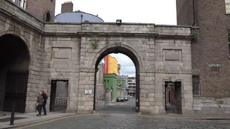 Ireland-Dublin-Castle-Gate-With-People-Walking-