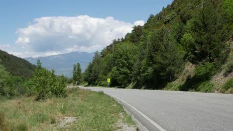 Spain-Catalan-Mountains-With-Car-On-Road