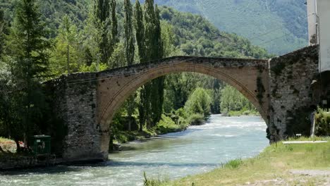 Spain-Pyrenees-Gerri-De-La-Sal-Bridge-And-River