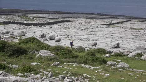 Ireland-County-Clare-The-Burren-At-Black-Head-With-Man-Walking-Toward-Walls-