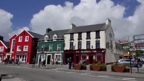 Ireland-Dingle-Town-With-Puffy-Clouds-Zoom-Out-And-Pan-