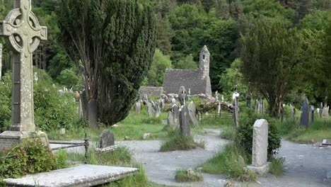 Ireland-Glendalough-St-Kevins-Celtic-Cross-And-Church-Zoom-Out