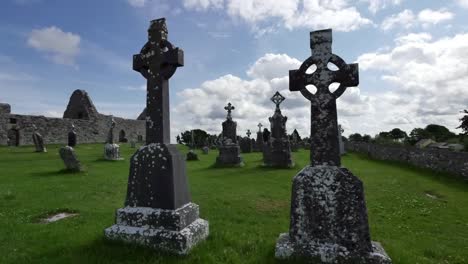 Ireland-Clonmacnoise-Celtic-Crosses-Stand-Out-Against-The-Sky
