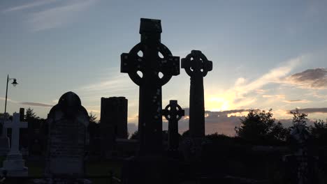 Ireland-County-Sligo-Three-Celtic-Crosses-At-Sunset-