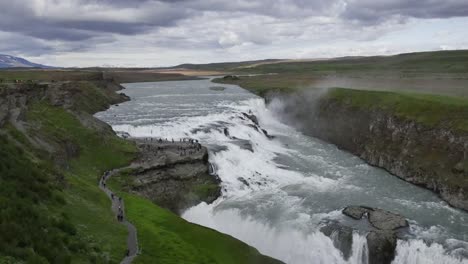 Iceland-Gullfoss-Waterfall-Overview-With-Tourists
