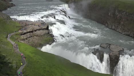 Iceland-Tourists-On-Path-Above-Gullfoss-Waterfall