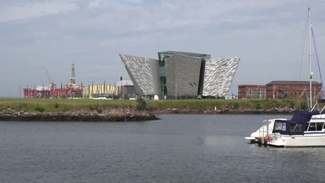 Northern-Ireland-Belfast-Titanic-Museum-With-Marina-And-Boat-Pan