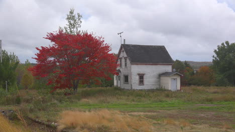 Canada-Nova-Scotia-Old-House-With-Red-Leaf-Tree