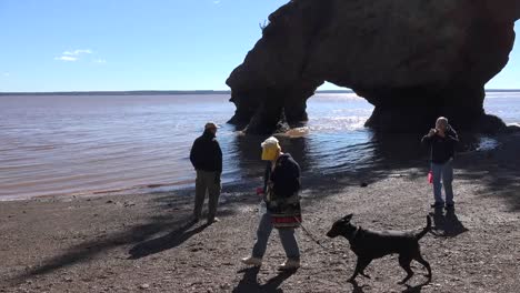 Kanada-Leute-Mit-Einem-Hund-Bei-Hopewell-Rocks