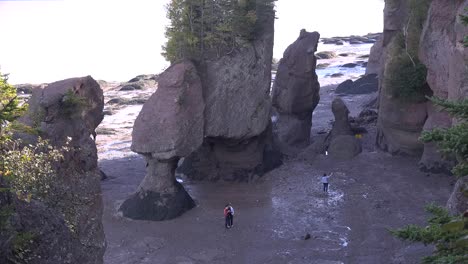 Canadá-Turistas-En-El-Fondo-Del-Mar-Durante-La-Marea-Baja-En-Hopewell-Rocks