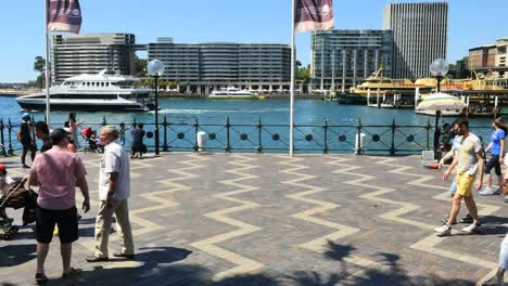 Australia-Sydney-People-Walking-Along-By-Water