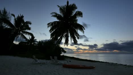 Aitutaki-Palme-Nach-Sonnenuntergang-Und-Strand