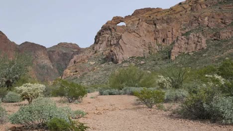 Arizona-Arch-In-Sandstone-Cliff-With-Bushes-Zoom-And-Pan