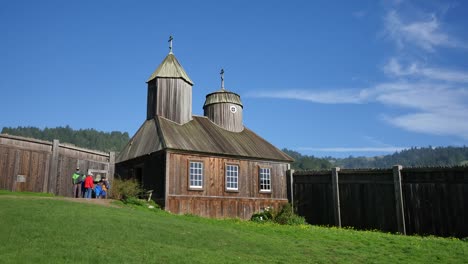 California-Fort-Ross-Russian-Fur-Trading-Post-Church-And-Stockade-With-People