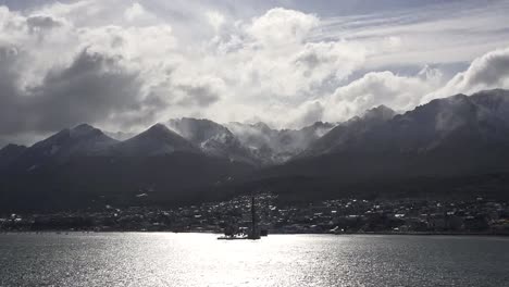 Argentina-Ushuaia-Backlit-View-With-Birds