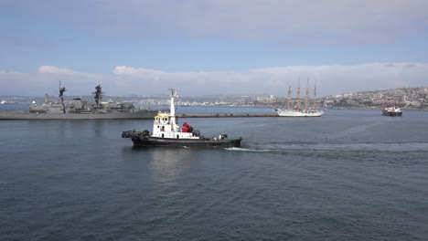 Chile-Valparaiso-Pilot-Boat-And-War-Ship