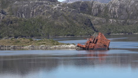 Chile-Zoom-To-Wrecked-Ship-In-Fjord