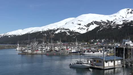 Alaska-Whittier-Snow-On-Mountains-Above-Harbor-Pan