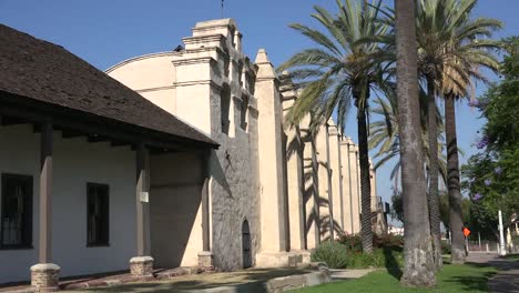 California-Mission-San-Gabriel-Archangel-Side-With-Palms