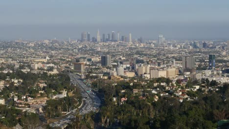 California-Los-Angeles-View-Of-City,-Trees,-And-Tall-Buildings-In-The-Distance
