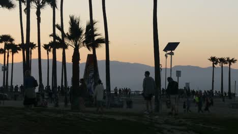 Los-Angeles-Venice-Beach-Park-In-Der-Abenddämmerung-Mit-Palmen-Und-Graffiti-Telefoto