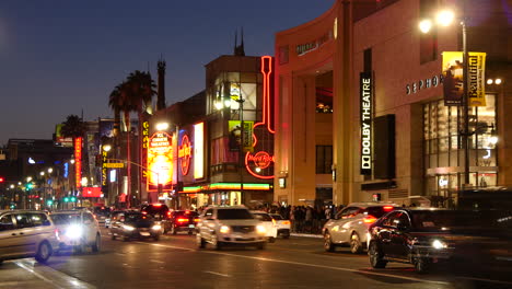 Los-Angeles-Evening-Traffic-On-Hollywood-Boulevard-At-Dusk-Time-Lapse