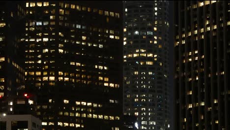 Los-Angeles-Skyscrapers-At-Night-With-Lights-In-Windows-Pan