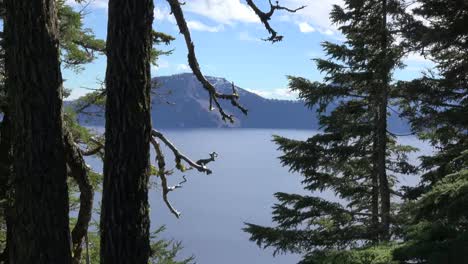 Lago-Del-Cráter-De-Oregon-Zoom-Pasado-árboles