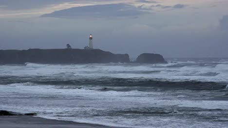 Oregon-Lighthouse-On-Coast-In-Grey-Evening