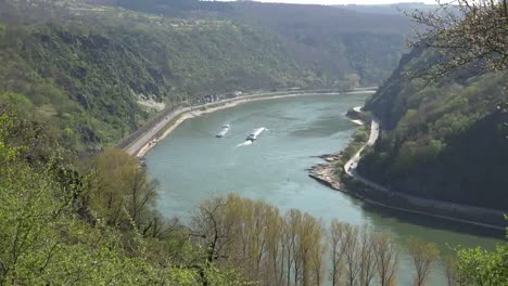 Germany-Rhine-Loreley-Barges-Pass-Zoom-Out