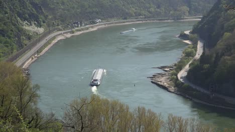 Germany-Rhine-Loreley-Bend-With-Barges-Zoom-Out