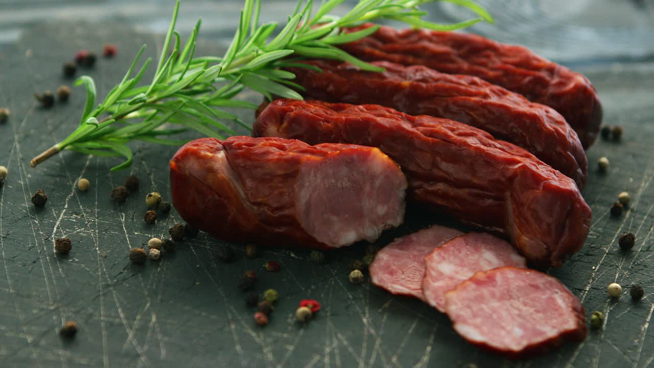 Premium Stock Video Smoked Sausage And Spices On Board   4000 2 05130 Large 