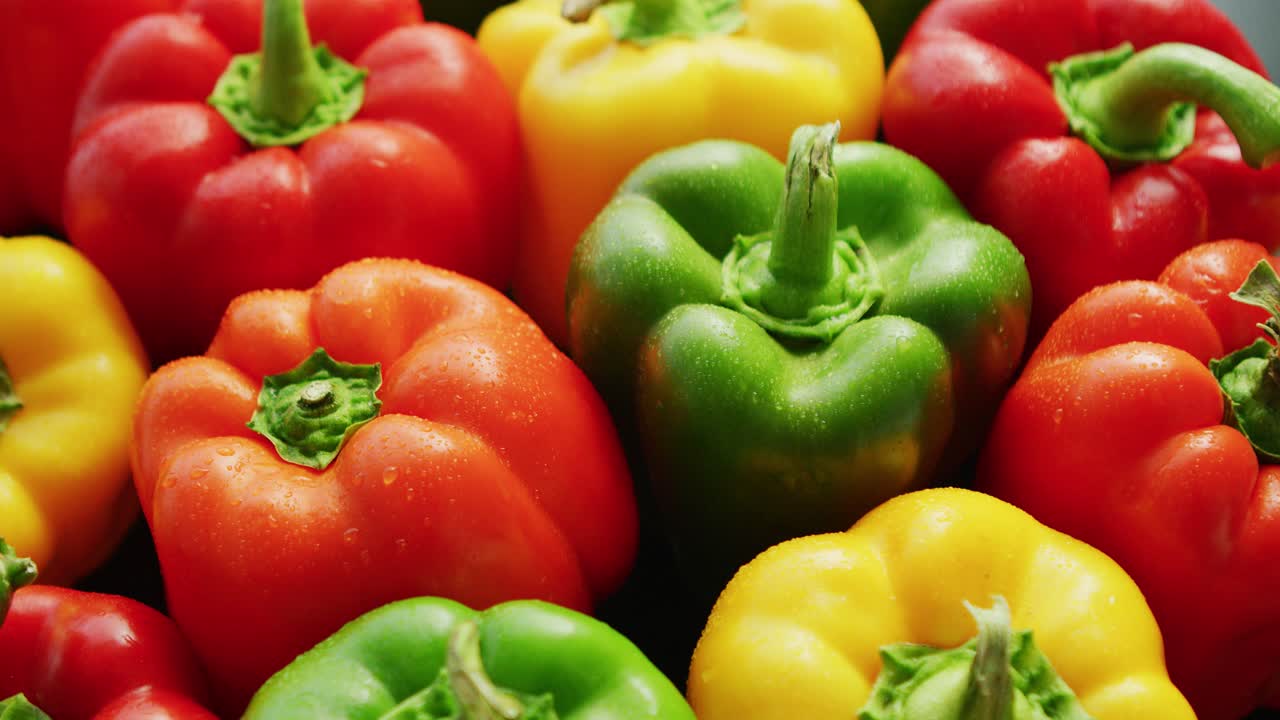 Premium stock video - Bunch of bright bell peppers