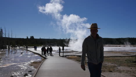 Yellowstone-tourists-backlit-at-Lower-Geyser-Basin