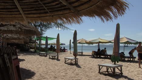 Cambodia-beach-with-umbrellas