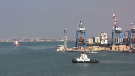 Haifa-port-with-cranes-and-tug-boat