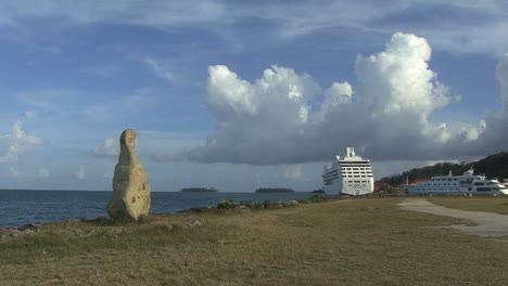 Raiatea-stone-by-sea-and-cruise-ship