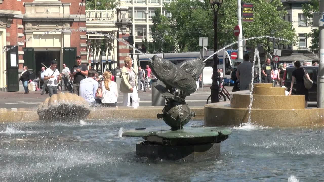 Netherlands Amsterdam Water Arcs From Fish Fountain Zoom 4 Free Stock Video  Footage Download Clips Water