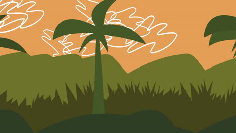 Cartoon-animation-background-with-palms-in-mountain