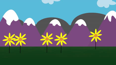 Cartoon-animation-background-with-flowers-and-mountain-2