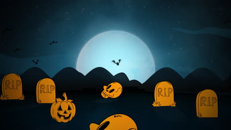 Halloween-Hintergrundanimation-Mit-Geistern-Und-Fledermäusen-Auf-Dem-Friedhof