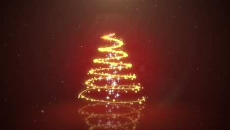 Primer-Plano-Animado-árbol-De-Navidad-Sobre-Fondo-Rojo-Oscuro