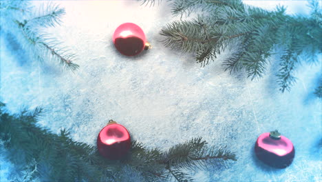 Animated-close-up-red-balls-and-Christmas-green-tree-branches-1