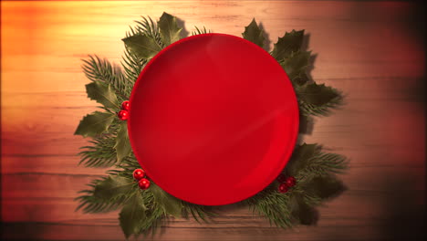 Animierte-Nahaufnahme-Weihnachten-Grüne-Äste-Und-Teller-Für-Süßigkeiten-Plate