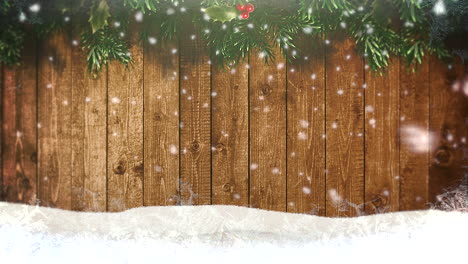 Animated-closeup-white-snowflakes-and-wood-background