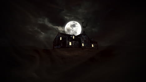 Mystischer-Horrorhintergrund-Mit-Haus-Und-Mond